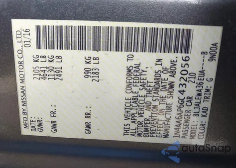 2016 Nissan Maxima 3.5 Sl z USA, uszkodzony, nr VIN 1N4AA6AP6GC432056